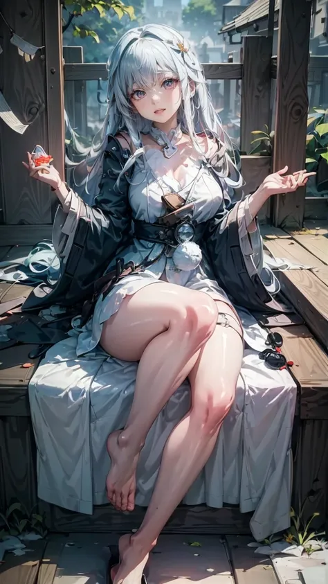 Anime girl sitting on chair in white dress, cute anime waifu in a nice dress, azur lane style, Guweiz in Pixiv ArtStation, trending on artstation pixiv, Guweiz on ArtStation Pixiv, Anime goddess, onmyoji, trending on cgstation, style of anime4 K, Guviz, pe...