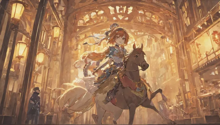 ビクトリアmorningの都市, horse車が行き交う賑やかな通り, morning, steampunk,horse