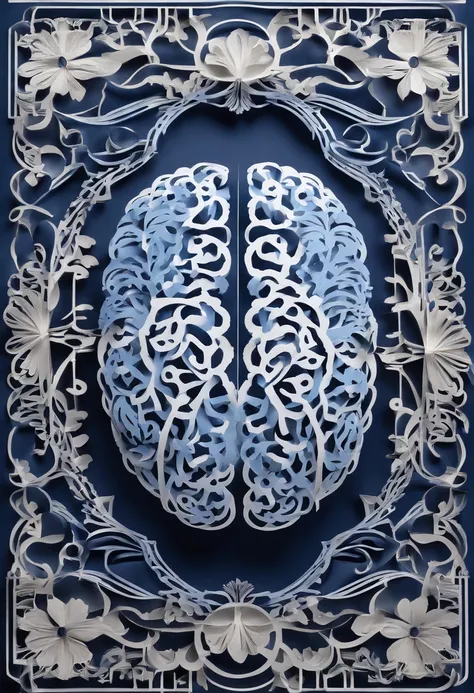 Blue and white brain on a black background full of smoke 