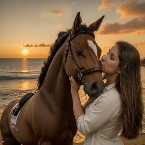 super arte,ultra realista,8k, casal,cavalo,por do sol