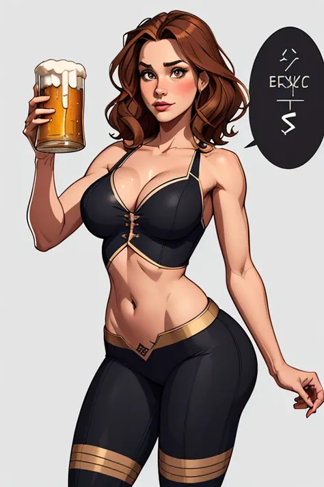   character Hermione Granger Sensual dynamic pose Gender Female Height 5&#39;11"
Peso
135 libras (61 kg)
Brown eyesWell-designed symmetrical breasts Cartoon style. DL style illustration drawing style clothes of German settler with beer in hands 