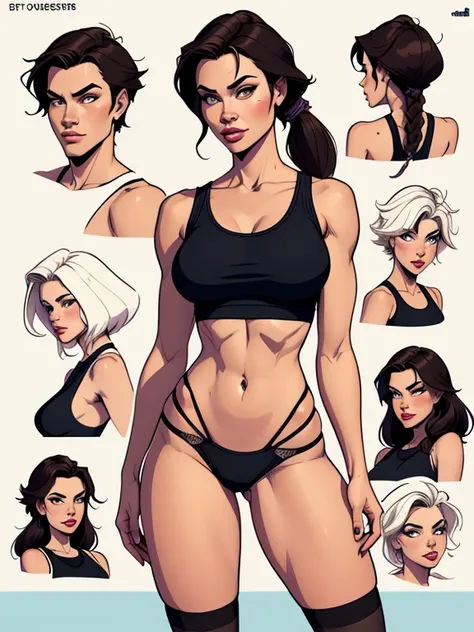  Turnaround sheet Personagem Lara croft imagem de corpo inteiro desenho animado de uma mulher .cartoon style illustration, estilo de arte dos desenhos animados, estilo de arte dos desenhos animados, digital illustration style, design de personagens altamen...