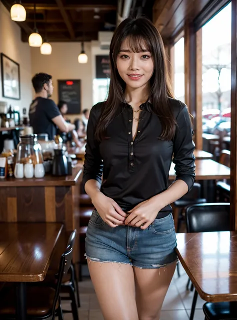 Beautiful, girlfriend,girl, wearing casual clothes,beautiful,love,best quality, masterpiece,high details,full body,in coffee shop,Sexy,gorgeous,good figure,super detail,best quality,fit,hot,smille look,in cafe