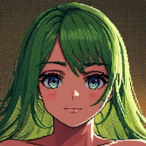 Retrato de  bonita 2d, pixel art, foco no rosto, ela tem cabelos vermelhos, olhos verdes