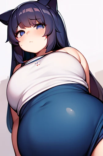 pregnant with many girls, Have cat ears,Pregnant, childbirth, work、A belly so huge that it can&#39;t exist in reality、Belly on the verge of bursting、Looks very painful、small face、Giant belly、Big belly、、masterpiece、embarrassed look、Are fat