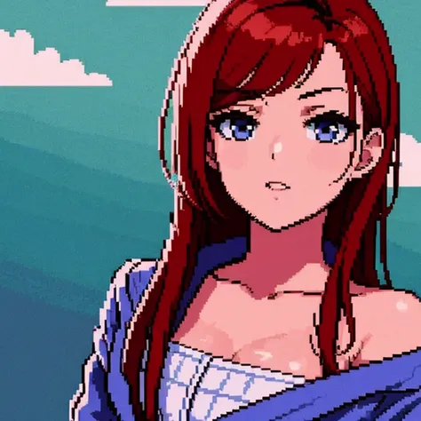 Retrato de  bonita 2d, pixel art, foco no rosto, her hair is red, ruiva