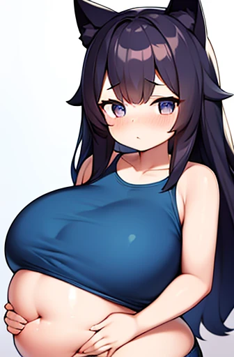 pregnant with many girls, Have cat ears,Pregnant, childbirth, work、A belly so huge that it can&#39;t exist in reality、Belly on the verge of bursting、Looks very painful、small face、Giant belly、Big belly、、masterpiece、embarrassed look、Are fat