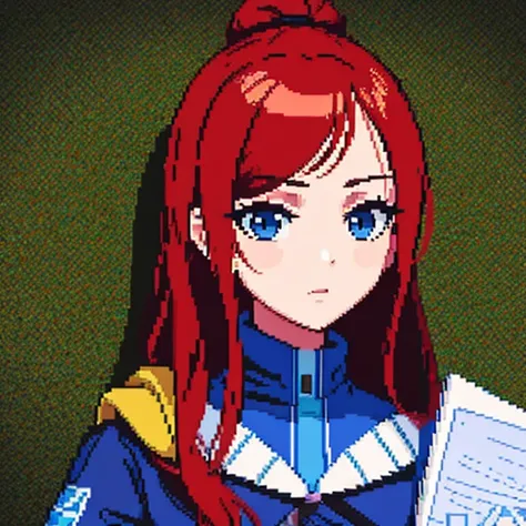 Retrato de  bonita 2d, pixel art, foco no rosto, her hair is red, ruiva