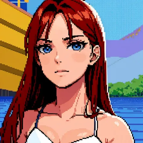 Retrato de  bonita 2d, arte de pixel, foco no rosto, Your hair is red, ruiva