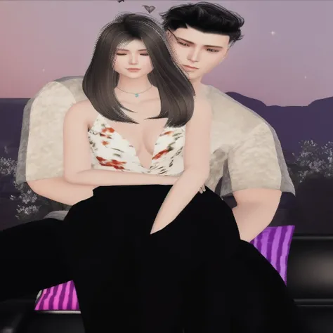 there is a digital painting of a man and a woman sitting on a couch, realistic couple pose, inspired by Sim Sa-jeong, close up half body shot, secondlife, full body close-up shot, second life avatar, lacivious pose, elegant pose, glamor pose, elegant glamo...