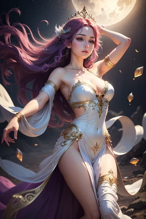 (best quality,4k,8k,highres,masterpiece:1.2),ultra-detailed,(realistic,photorealistic,photo-realistic:1.37),portrait,dancing,beautiful detailed eyes,beautiful detailed lips,purple-haired,sparkling wand,dynamic movement,fantasy,flowing robe,spellcasting,enc...