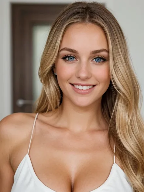 a closeup dark full body top to bottom shot photo of a blonde with perfect eyes, smile, 