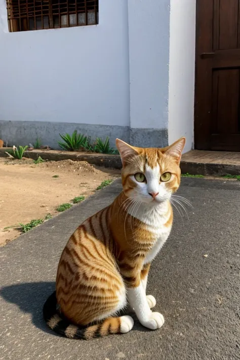 gato, Laranja, bonitinho, olhos grandes, obra de arte, lua cheia, beco