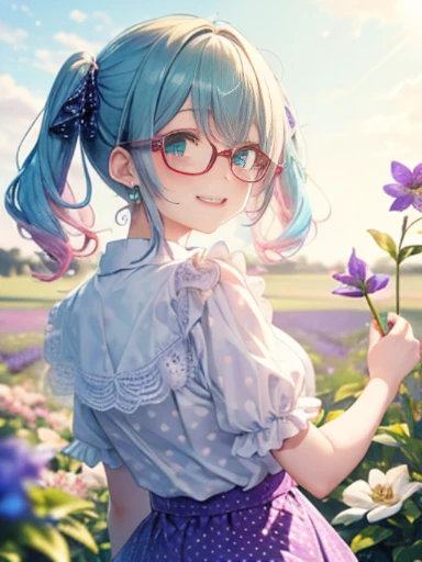 glasses、小さなgirl、the arrival of spring、big butt、 (alone:1.5,)super detailed,bright colors, very beautiful detailed anime face and...