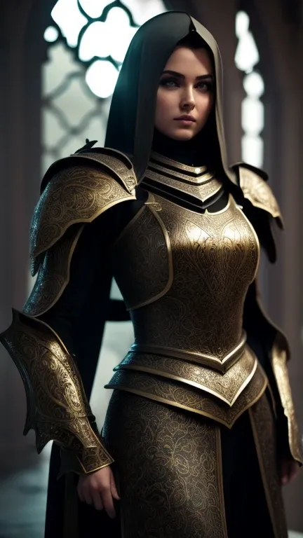 Royal Knights，Gorgeous heavy armor wraps the whole body，show，femele，Tall and mighty，Point the Knights Sword to the ground，sportrait，closeup cleavage，Solemn，flatchest，modest，humble，Cinematic, hdr, primitive, Intricate, High quality, Gorgeous shades, Intrica...