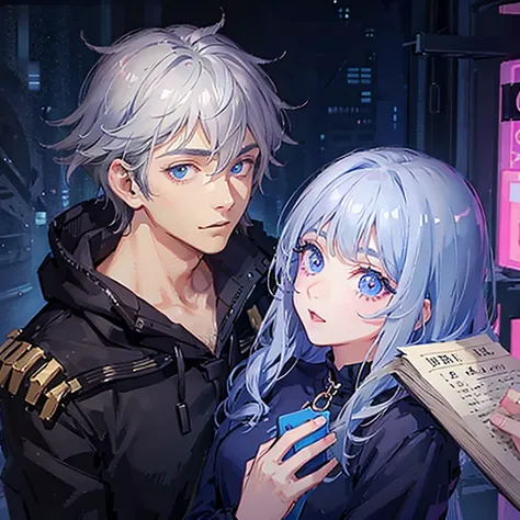 Create a book cover with an anime art style. The protagonist is a Black haired man with an eye prowess. Alongside him are two mage women, one is silver-haired with purple eyes and the other one is a yellowish gray hair with blue eyes. 