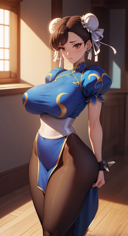  com, Chun Li, lustro, coxa fina, stiff nipple, sobrancelha grossa, Tight glutes, parte inferior das costas, mid chest, muito feliz, brown pantyhose, queda longa, Assalariado em roupas curtas, sexy, obra prima,