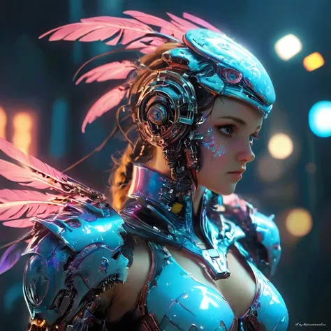 (best quality, 8K, Une haute résolution, chef-d&#39;artwork:1.2), （Ultra-detailed), (tortue anthropomorphe)，(Futuristic Mechanical Bald Eagle Cybertron), （Ange de bataille Lolita），corps entieresbienne, lueur de rêve，Luminous neon lights，High-tech mechanica...