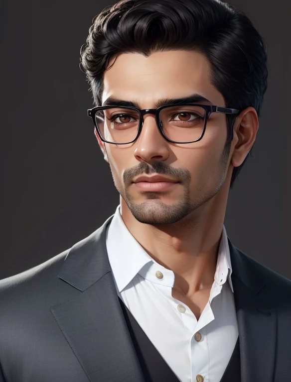 a close up of a man wearing glasses and a suit, handsome stunning realistic, high quality portrait, detailed character portrait, digital illustration portrait, 2 d render, character headshot portrait, 2d portrait, inspired by Saurabh Jethani, realistic por...