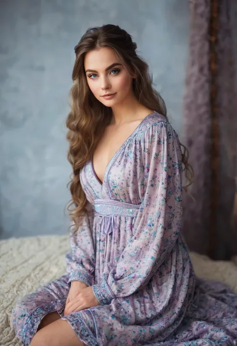 Beautiful enchantress in a cozy dress