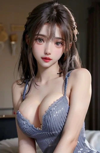 ((highest quality)),, (get used to it), perfect face、whole body、 (((highest quality)), (1 girl), (perfect anatomy), pretty girl, (long hair)、face to face,short knit dress、nipple protrusion、I can see your nipples、Breasts porori