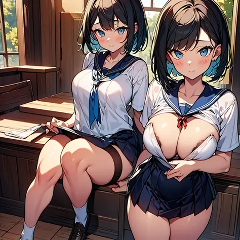 (((perfect anatomy, anatomically correct, super dense skin))), 1 girl, Japanese, high School girl, shiny skin, looking at the viewer, 
beautiful hair, beautiful face, detailed and beautiful eyes, (short hair:1.1, bob cut:1.2), dark blonde hair:1, blue eyes...