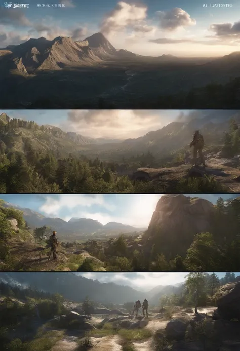 there is a man standing, farcry,beautiful blue sky, beautiful green mountain, photorealistic concept art, hyperdetailed concept art, wonderful masterpiece, beautiful epic vista, highly realistic concept art, official artwork, extremely detailed concept art...