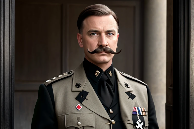 Tom, brun, moustache, allemand, high-ranking German army officer, heil hitler, croix de fer, nazis, swastika, ww2, Realistic, vêtements Realistic, lieu Realistic, peau Realistic, cheveux Realistic, 4k, hd, masterpiece