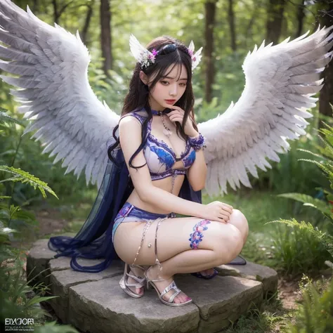 8k, raw photos, High quality, realistic, full body photo, girl with angel wings, prominent pubic bone