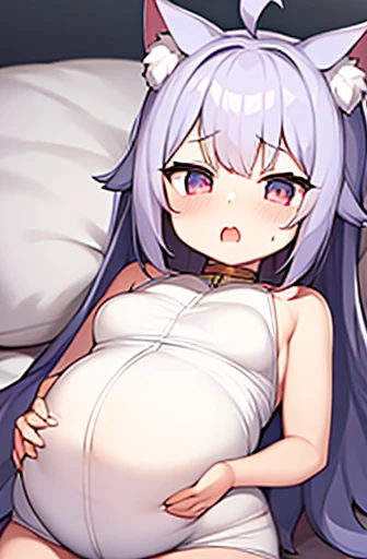 pregnant with many girls, Have cat ears,Pregnant, childbirth, work、A belly so huge that it can&#39;t exist in reality、Belly on the verge of bursting、Looks very painful、small face、Giant belly、Big belly、、masterpiece、embarrassed look、Are fat、Belly bigger than...