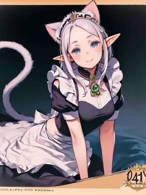 Beautiful woman, (queen of elves:1.4) sit on the throne,(cat maid clothes:1.8) , perfect face, full body, victorian era, noble dress, intricate decoration, spelling, speaking, smile, turn your arms behind your back, soft rim light, beautiful detailed sky, ...