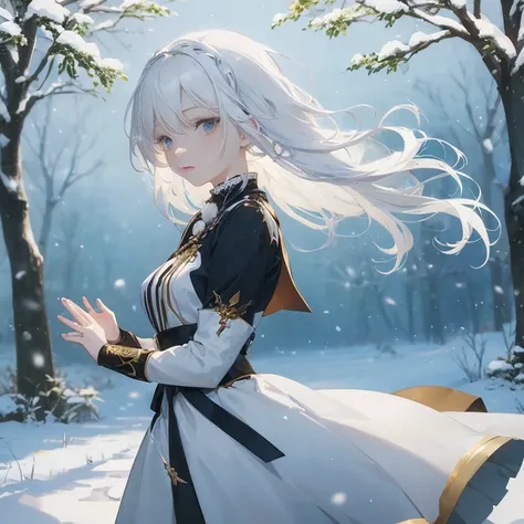 anime girl in a white dress in a snowy forest, white haired deity, girl with white hair, perfect white haired girl, guweiz on pixiv artstation, guweiz on artstation pixiv, official art, trending on artstation pixiv, white haired lady, cushart krenz key art...