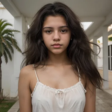 16 year old girl, blanca, cabello negro, rizado