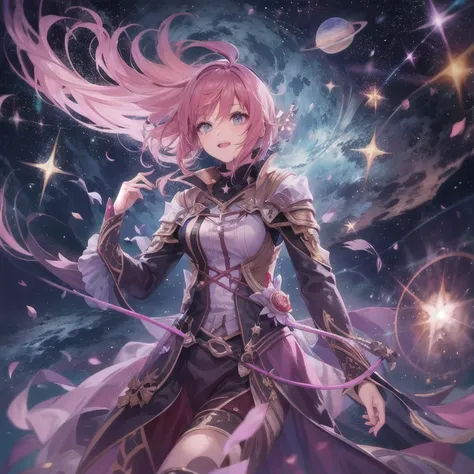 1 girl, Star Mage, Maria Siquinha with pink hair, Space comets,