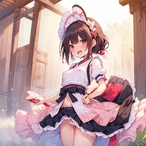 ((日本人のgirl1人、aldult)), ( petite)), black hair、brown hair、masterpiece, 最high quality, high quality, Highly detailed 8K wallpaper,amusement park、Hard taming、tropical night、intense heat、heavy breathing、Breathing、Sweat、headdress、cute girls、Cute Maid、bold pose、...