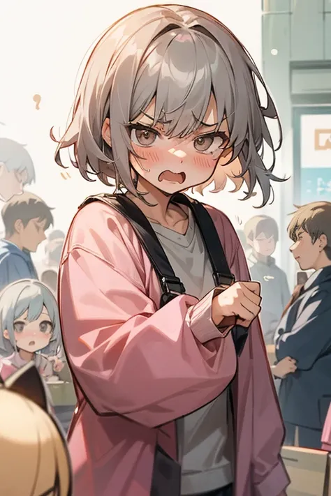 short gray hair, blush, spring clothes、cute、anger、Gets angry violently、