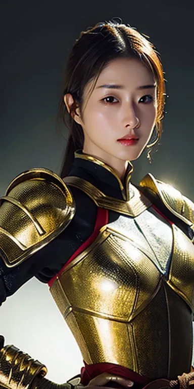 realistic, High resolution, soft light,1 female, alone, hip up, glowing skin, (detailed face), chinese armor,