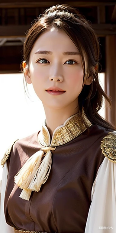 realistic, High resolution, soft light,1 female, alone, hip up, glowing skin, (detailed face), chinese armor,