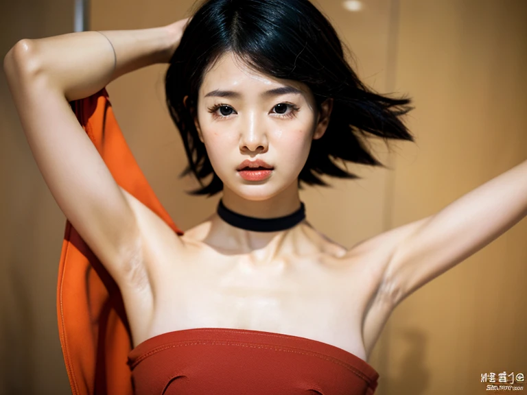 Cinematic Photo of a beautiful korean fashion model bokeh train, naked portrait, nude photography, naked portrait, detailed armpit, pussy pubic hair, thick pubic hair, shiny nipple 