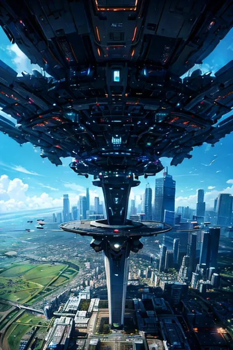 flying futuristic city