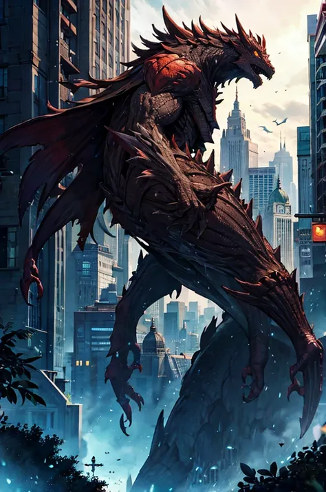 giant flying monster carrying a city on it's back