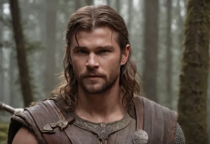 Chris hemsworth from the huntsman winters war as thorfinn from vinland saga, god of war, powerfully muscular heavy metal viking rogue,physique exudes strength and masculinity,fantasy action-adventure film, unreal engine 5, high definition, photorealistic, ...