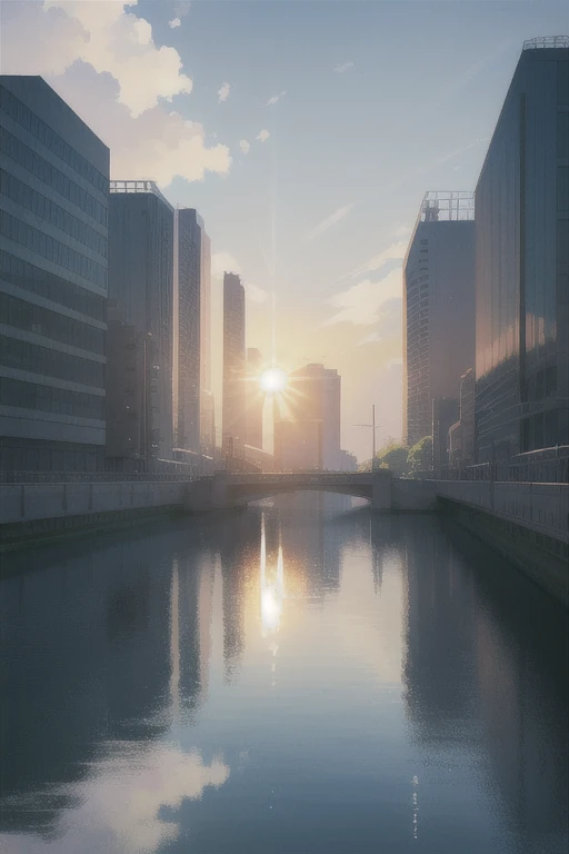 landscape, summer, sun, Tokyo, building, uninhabited, nobody, hot weather, blue sky, HD detail, ultra detail, film, hyperrealism, soft light, deep focus bokeh, ray tracing, gwise on pixiv art station, Makoto Shinkai, art germ