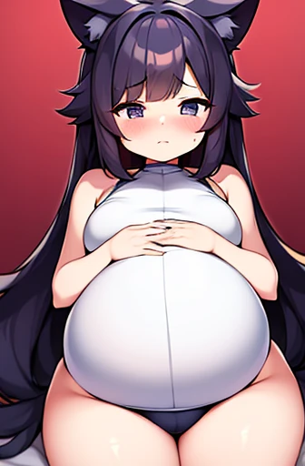 pregnant with many girls, Have cat ears,Pregnant, childbirth, work、A belly so huge that it can&#39;t exist in reality、Belly on the verge of bursting、Looks very painful、small face、Giant belly、Big belly、、masterpiece、embarrassed look、Are fat、Belly bigger than...