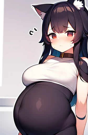 pregnant with many girls, Have cat ears,Pregnant, childbirth, work、A belly so huge that it can&#39;t exist in reality、Belly on the verge of bursting、Looks very painful、small face、Giant belly、Big belly、、masterpiece、embarrassed look、Are fat、Belly bigger than...