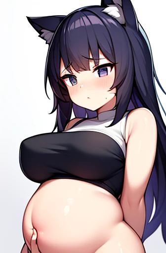 pregnant with many girls, Have cat ears,Pregnant, childbirth, work、A belly so huge that it can&#39;t exist in reality、Belly on the verge of bursting、Looks very painful、small face、Giant belly、Big belly、、masterpiece、embarrassed look、Are fat、Belly bigger than...