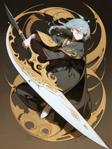 ((There are scissors on the table, very sharp!!!, very sharp and detailed, Engraved blade, very detailed and sharp, golden art nouveau scythe blade, very sharp, extremely detailed and sharp, detailed and sharp, extremely sharp detail, very sharp and detail...