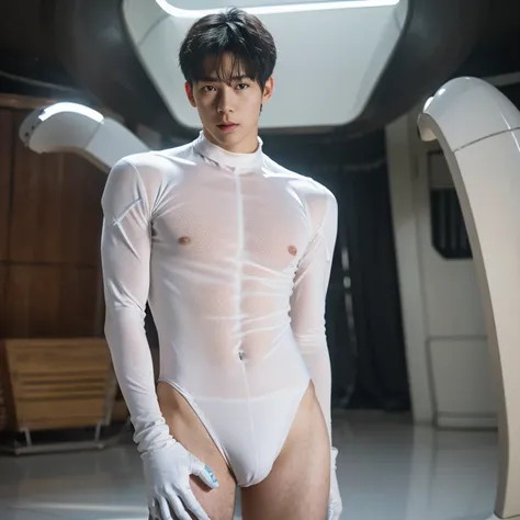 (masutepiece,High resolution,ultra - detailed:1.0),1(Boy,Robot Boy),Perfect male body,Look at the camera,Delicate eyes and delicate face,extremely details CG,Unity 8k wallpaper,intricate-detail,solo person,Detailed face, (Futuristic skin-perfect white body...