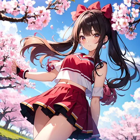 super high quality,  cute woman, 8K, Cheerleader、pom pom、Cherry tree in full bloom
.