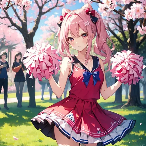 super high quality,  cute woman, 8K, Cheerleader、pom pom、Cherry tree in full bloom
.